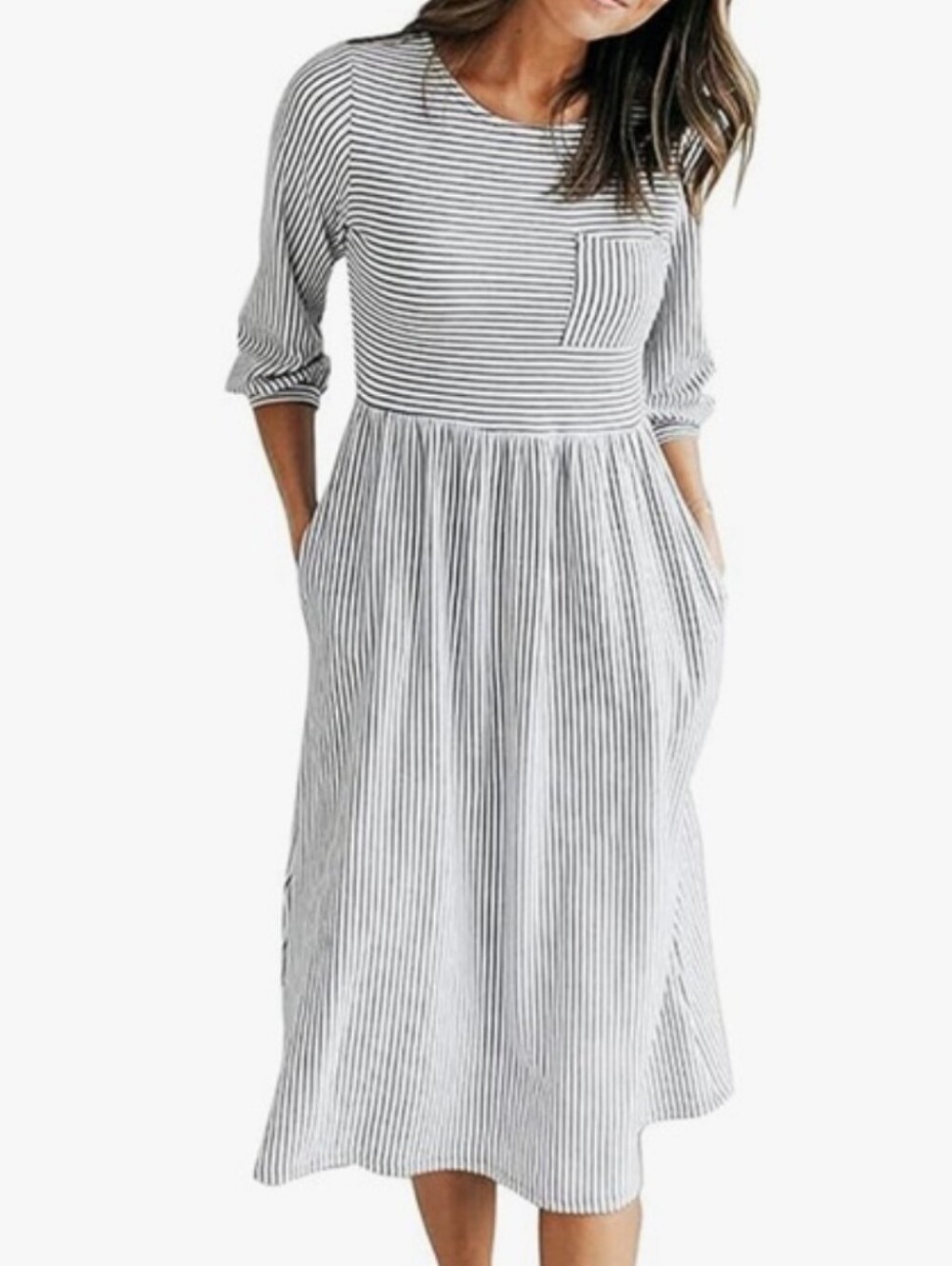 NWT Merokeety Midi Dress Stretch Stripes Black & White Small Pull On - Picture 2 of 5